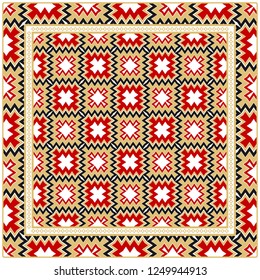 Decorative Pattern With Geometric Ornament. For Print Bandanna, Tablecloth, Fabric Print, Fashion. Vector Illustration.