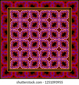 Decorative Pattern With Geometric Ornament. For Print Bandanna, Tablecloth, Fabric Print, Fashion. Vector Illustration.