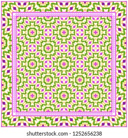 Decorative Pattern With Geometric Ornament. For Print Bandanna, Tablecloth, Fabric Print, Fashion. Vector Illustration.