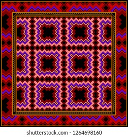 Decorative Pattern With Geometric Ornament. For Print Bandanna, Tablecloth, Fabric Print, Fashion. Vector Illustration.