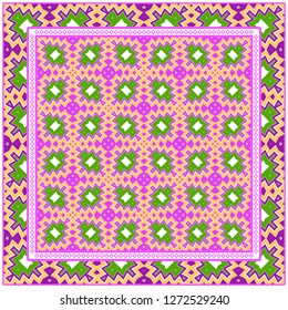 Decorative Pattern With Geometric Ornament. For Print Bandanna, Tablecloth, Fabric Print, Fashion. Vector Illustration.