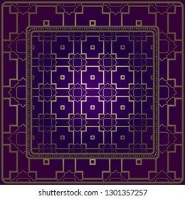 Decorative Pattern With Geometric Ornament. For Print Bandanna, Tablecloth, Fabric Print, Fashion. Vector Illustration. Purple gold color.