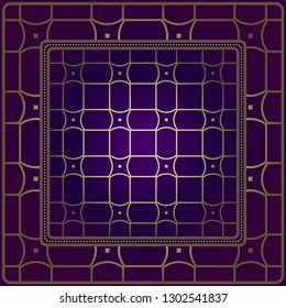 Decorative Pattern With Geometric Ornament. For Print Bandanna, Tablecloth, Fabric Print, Fashion. Vector Illustration. Purple gold color.