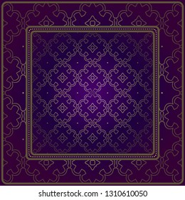 Decorative Pattern With Geometric Ornament. For Print Bandanna, Tablecloth, Fabric Print, Fashion. Vector Illustration. Purple gold color.