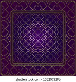Decorative Pattern With Geometric Ornament. For Print Bandanna, Tablecloth, Fabric Print, Fashion. Vector Illustration. Purple gold color.
