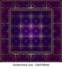Decorative Pattern With Geometric Ornament. For Print Bandanna, Tablecloth, Fabric Print, Fashion. Vector Illustration. Purple gold color.
