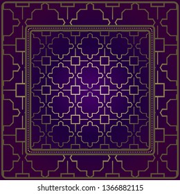 Decorative Pattern With Geometric Ornament. For Print Bandanna, Tablecloth, Fabric Print, Fashion. Vector Illustration. Purple gold color.