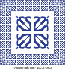 Decorative pattern with geometric shapes and frame. The ornament. Square design element can be used for backgrounds, textile, wallpapers, gift wrapping, templates, shawl and tile. 