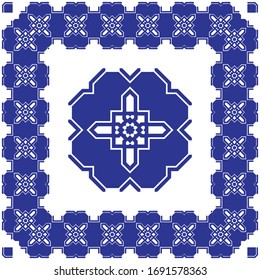 Patrón decorativo con formas geométricas y marco. El adorno. Los diseños de textura abstracta pueden ser utilizados para fondos, textiles, fondos de paredes, envoltura de regalo, plantillas, chapa y baldosas. Vector.
