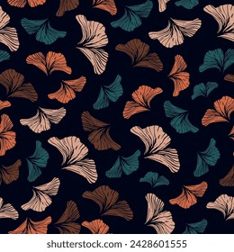 A decorative pattern of ginkgo leaves is highlighted on a colored background. Vector illustration. For nature, eco and design. Hand-drawn plants, a frame for a postcard.