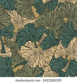 Decorative pattern of Ginkgo leaves. A pattern of leaves. Vector illustration. For nature, eco and design. Hand-drawn plants for fabric, packaging and postcards.