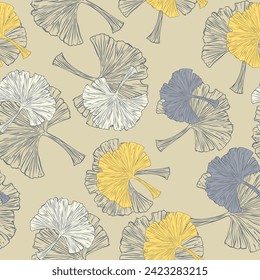 Decorative pattern of Ginkgo leaves. A pattern of leaves. Vector illustration. For nature, eco and design. Hand-drawn plants for fabric, packaging and postcards.