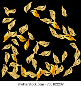 Decorative Pattern with Gold Leafs. Print. Paper. Textile. 