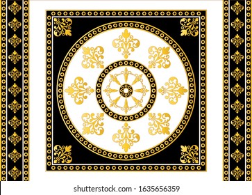 Decorative pattern of golden baroque motif with chains on white background.EPS10 Illustration.