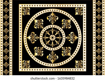 Decorative pattern of golden baroque motif with chains on black background.EPS10 Illustration.