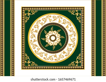 Decorative pattern of golden baroque motif with chains on white background.EPS10 Illustration.