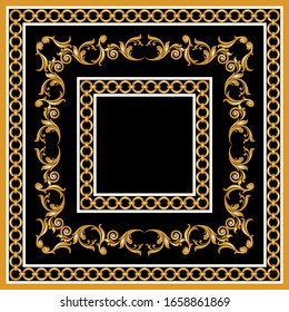 Decorative pattern of golden baroque motif with chains on black background.EPS10 Illustration.