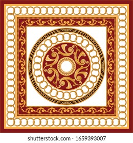 Decorative pattern of golden baroque motif with chains on white background.EPS10 Illustration.