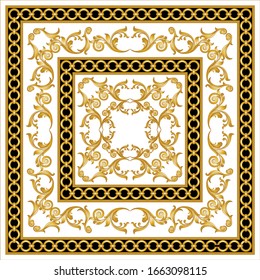 Decorative pattern of golden baroque motif with chains on white  background.EPS10 Illustration.