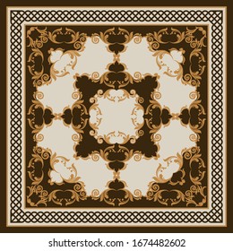 Diseño decorativo de motivos barrocos dorados con cadenas de fondo beige.EPS10 Ilustración.