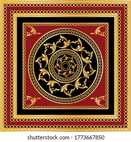 Decorative pattern of golden baroque motif with chains on black,red   background.EPS10 Illustration.