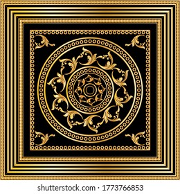 Decorative pattern of golden baroque motif with chains on black  background.EPS10 Illustration.

