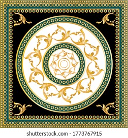 Dekoratives Muster goldener Barockmotive mit Ketten auf Schwarz    Hintergrund.EPS10-Illustration