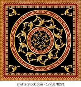 Decorative pattern of golden baroque motif with chains on black  background.EPS10 Illustration.