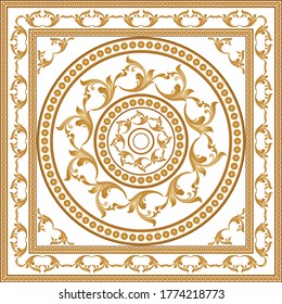 Decorative pattern of golden baroque motif with chains on white  background.EPS10 Illustration.