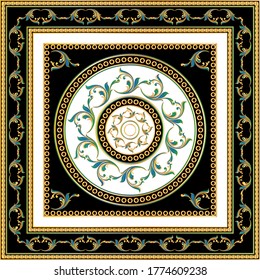Decorative pattern of golden baroque motif with chains on black  background.EPS10 Illustration.