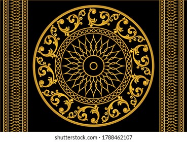 Decorative pattern of golden baroque motif with chains on black  background. EPS10 Illustration.