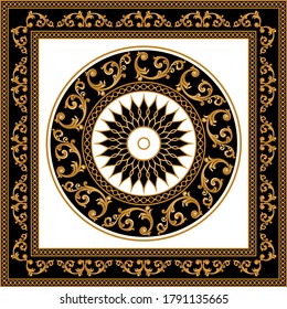 Decorative pattern of golden baroque motif with chains on black background. EPS10 Illustration.