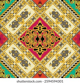 Decorative Pattern Golden Baroque with  Multicolor Motif Chains.