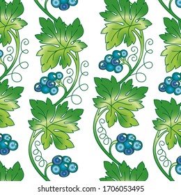 Decorative pattern with grapes. Russian style. Vector. White background.