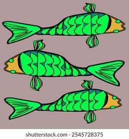 Decorative pattern with green fish motif