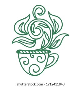 Decorative pattern green tea cup. Vector illustration