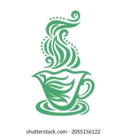Decorative pattern green tea cup. Vector illustration