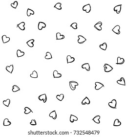 Decorative pattern with handdrawn heart shapes Hand painted grungy ink doodles in black and white colors Trendy design element endless texture for digital paper, fabric, backdrops, wrapping