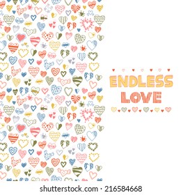 Decorative pattern with hearts and quote for design