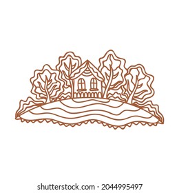 Decorative pattern house and trees. Vector illustration