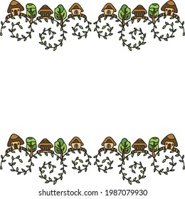 Decorative pattern houses and trees. Vector illustration