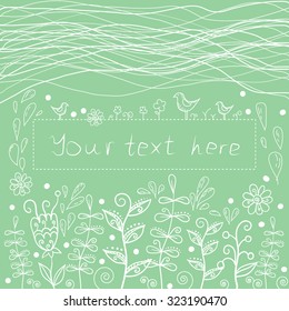 Decorative pattern with the image of flowers, leaves and place for your text. Vector illustration.