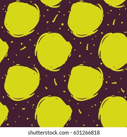 Decorative pattern with ink draw circles. Grunge style. Violet and yellow seamless pattern. eps10