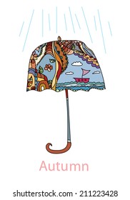 decorative pattern linear umbrella and rain on a white background