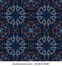 Decorative pattern made from small squares. Rich ornament for fabric design, handmade, interior decoration, textiles. 