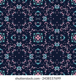 Decorative pattern made from small squares. Rich ornament for fabric design, handmade, interior decoration, textiles. 