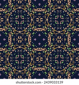 Patrón decorativo hecho de cuadrados pequeños. Adorno rico para el diseño de la tela, hecho a mano, decoración interior, textiles. 
