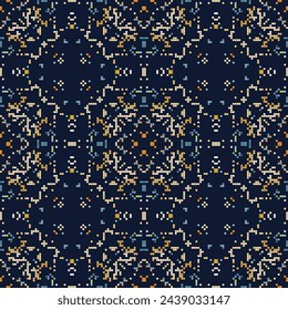 Decorative pattern made from small squares. Rich ornament for fabric design, handmade, interior decoration, textiles. 