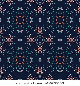 Decorative pattern made from small squares. Rich ornament for fabric design, handmade, interior decoration, textiles. 