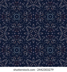 Decorative pattern made from small squares. Rich ornament for fabric design, handmade, interior decoration, textiles. 